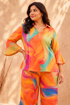 Plus Size Multicolor Abstract Print Cotton Coord Set