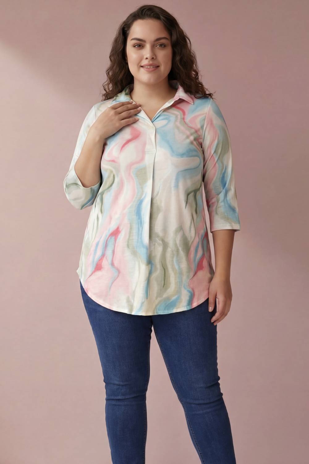 Plus Size Modern Marble Centre Pleat Top