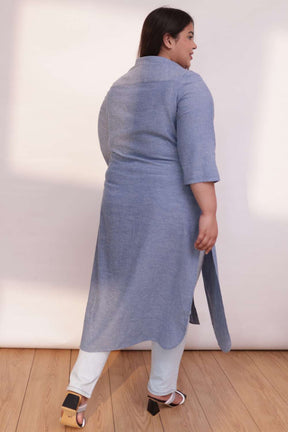 Yale Blue Cotton Kurta Shrug