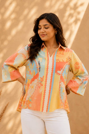 Plus Size Coral Breeze Printed Cotton Top