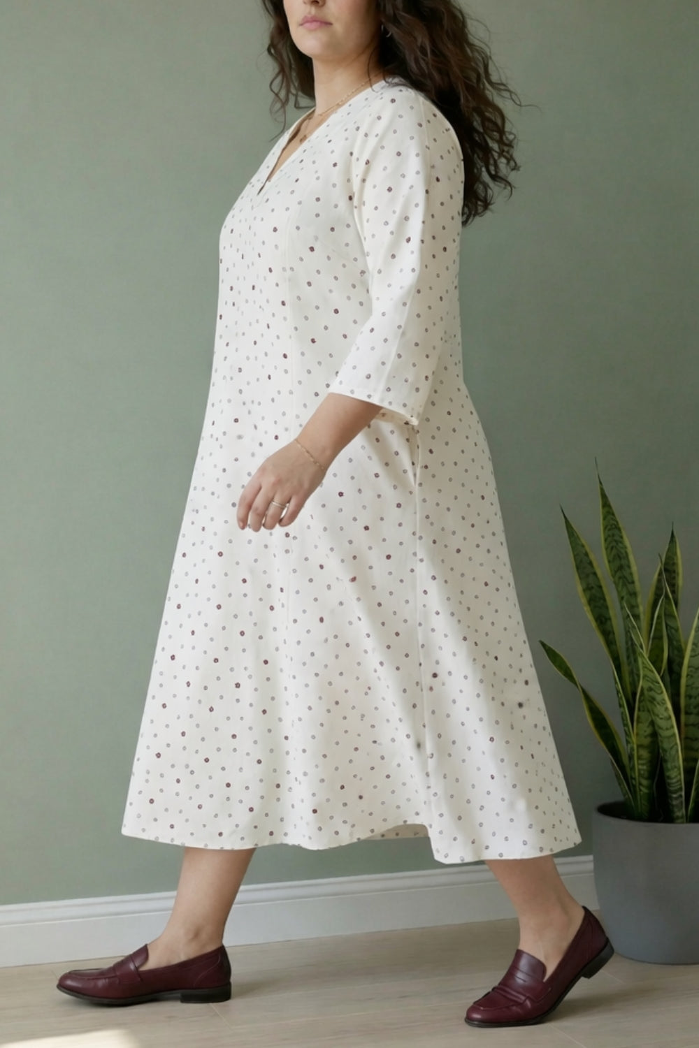 Plus Size Ivory Floral Whisper Midi Dress for Women