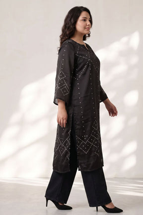 Plus Size Black Bandhej Print Georgette Kurta