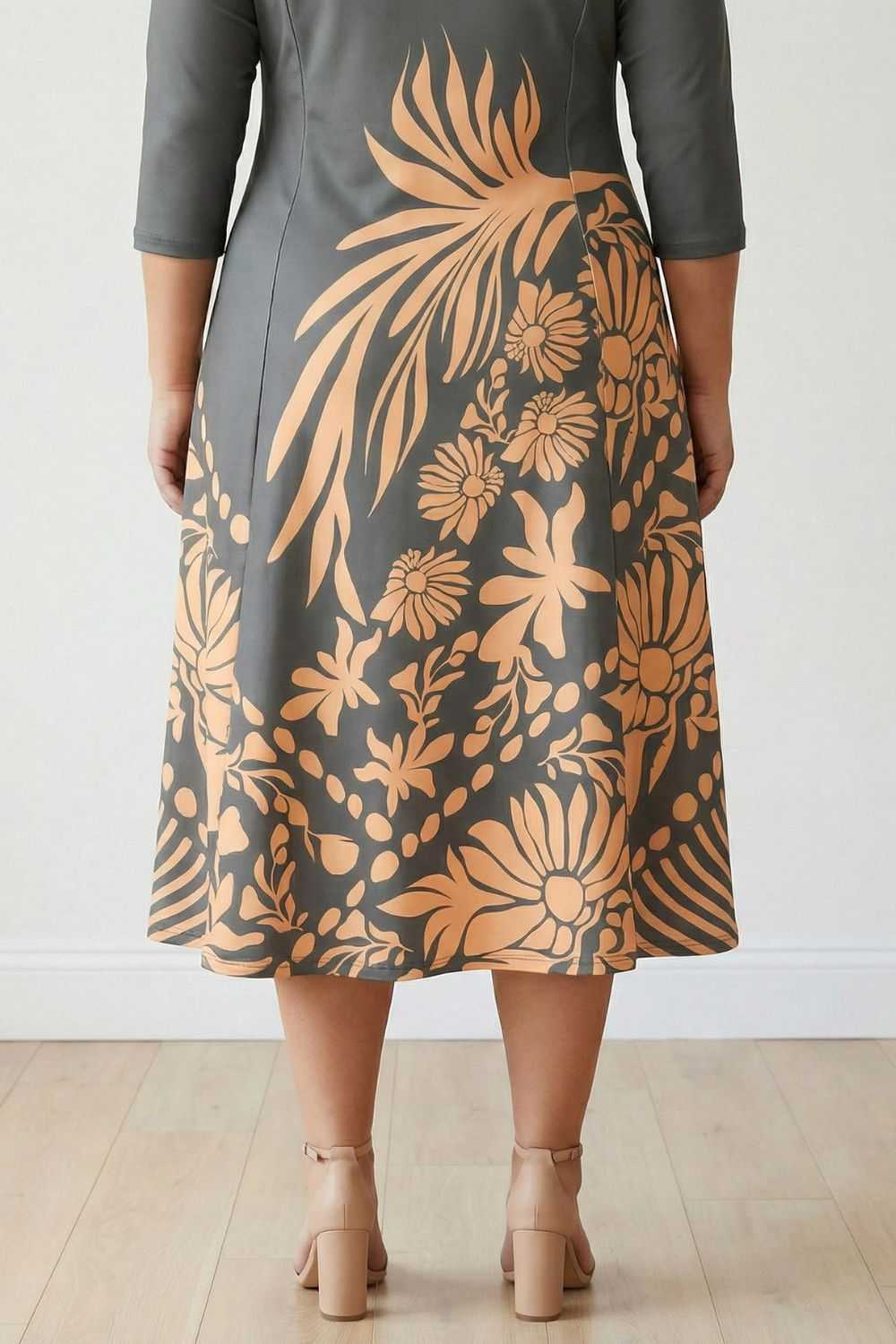 Comfortable Plus Size Beige Green Ethnic Print A line Dress