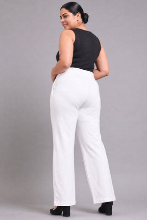 White Tummy Shaping Wide Straight Pants