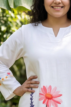 Plus Size White Floral Print Cotton Coord Set