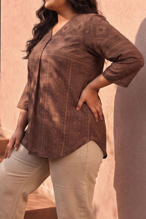 Plus Size Brown Print Top