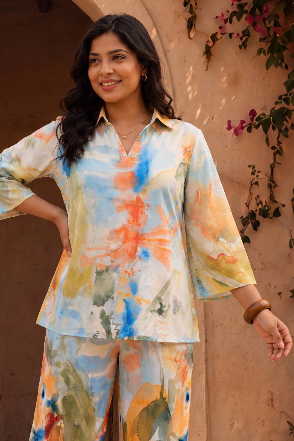 Comfortable Plus Size Pastel Abstract Printed Cotton Coord Set