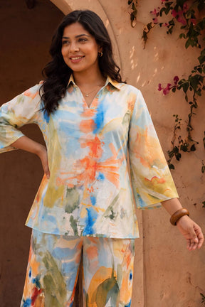 Plus Size Pastel Abstract Printed Cotton Coord Set