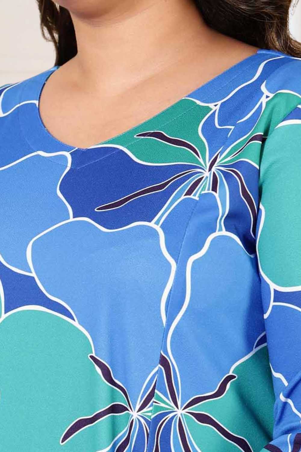 Plus Size Plus Size Blue Green Abstract A line Dress