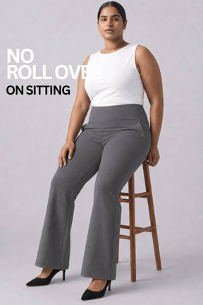 Plus Size Grey Tummy Shaper Flare Pants
