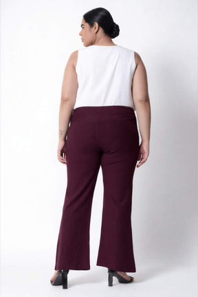 Plus Size Wine Red Tummy Shaper Flare Pants