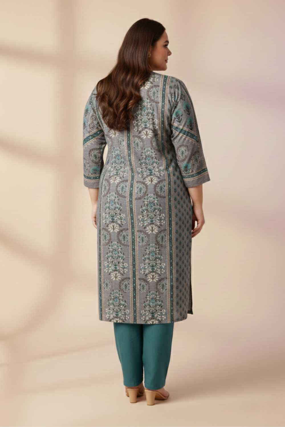 Comfortable Plus Size Blue Grey SnugWeave™ Winter Kurta