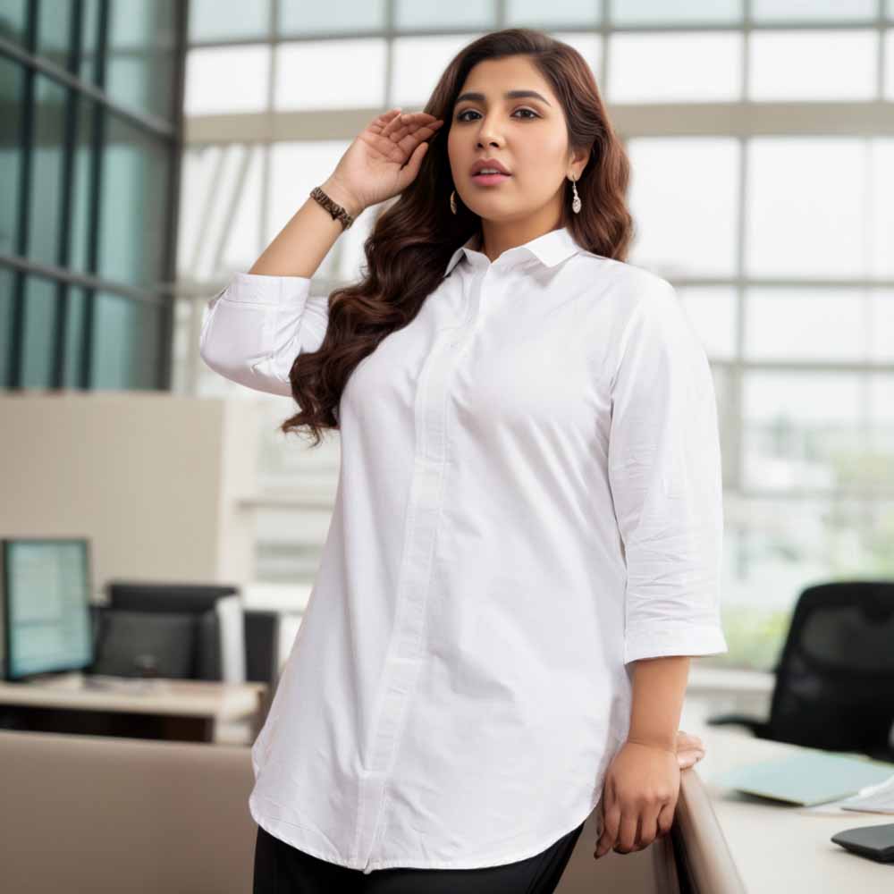 Plus Size White Cotton Shirt