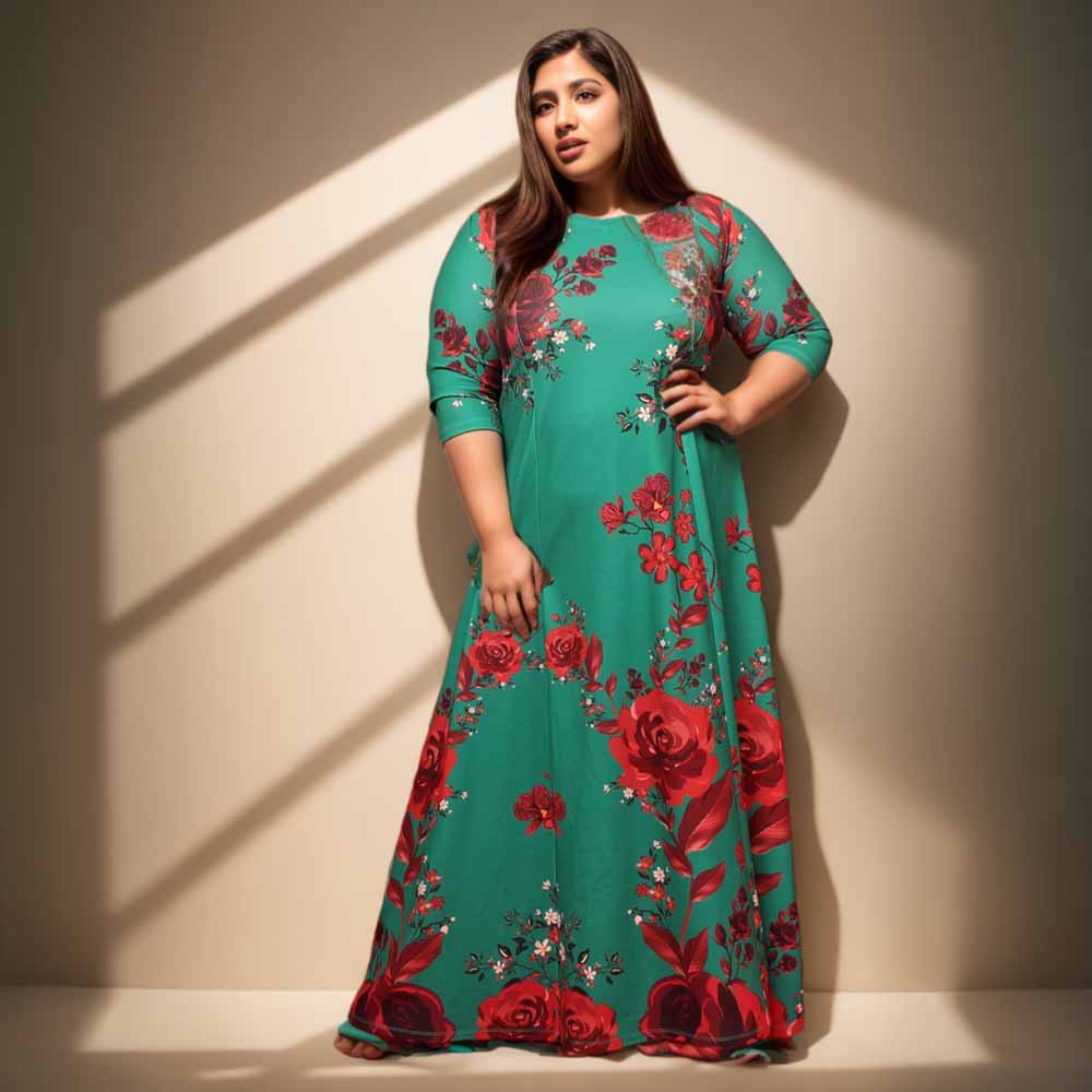 Comfortable Ditsy Green Red Floral Dress