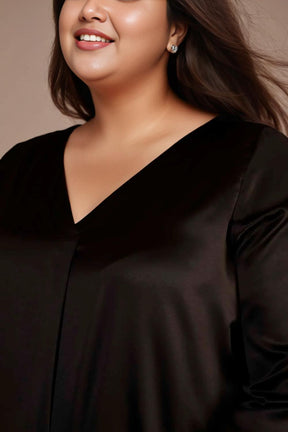 Plus Size Black Satin Centre Pleat Top