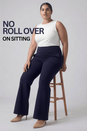 Plus Size Navy Tummy Shaper Flare Pants