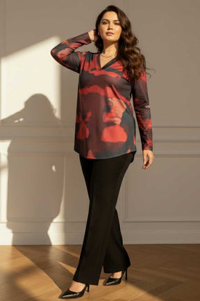 Plus Size Red Abstract SnugWeave™ Winter Top