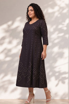 Plus Size Black Bandhej Print Midi Dress