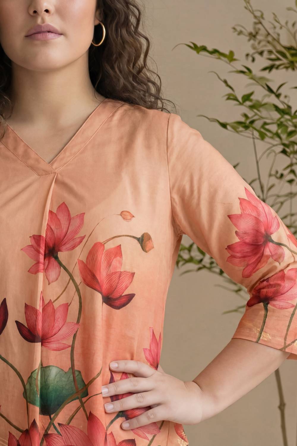 Comfortable Lotus Print Plus Size Top