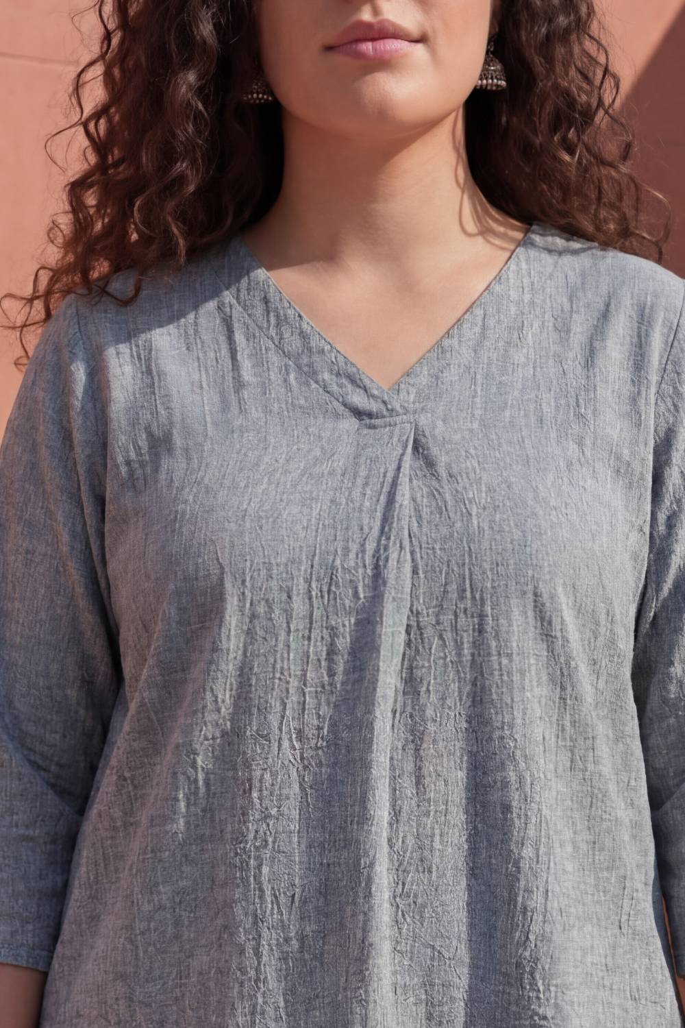 Comfortable Plus Size Acid Wash Denim Cotton Top