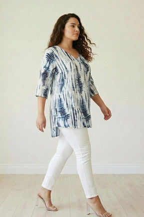 Plus Size Indigo Tie Dye Centre Pleat Top