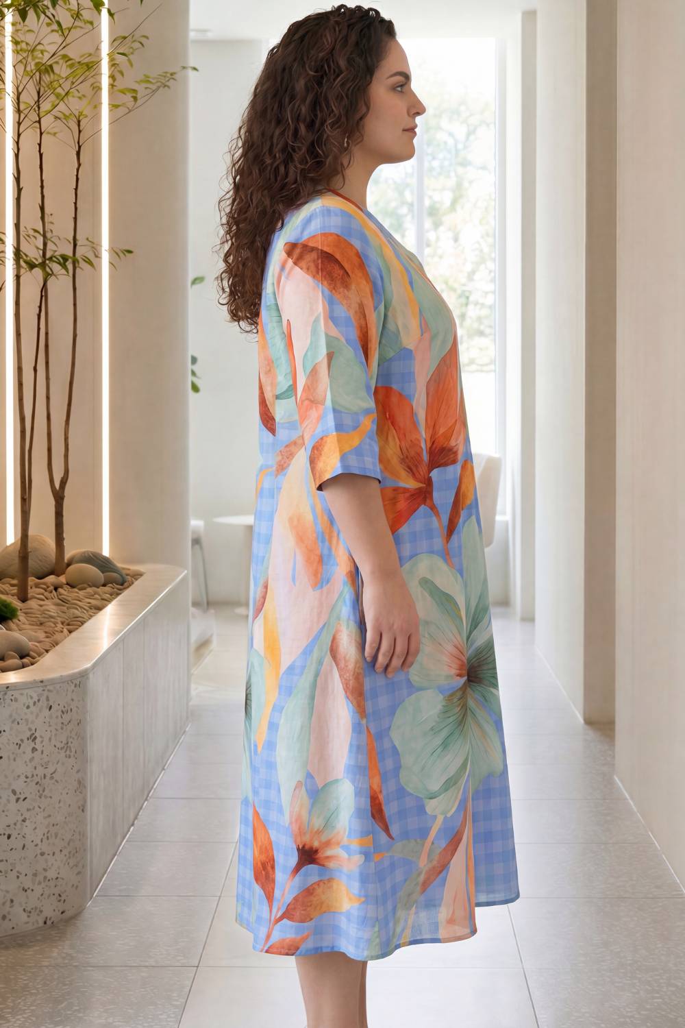 Pastel Bloom Plus Size Midi Dress for Women