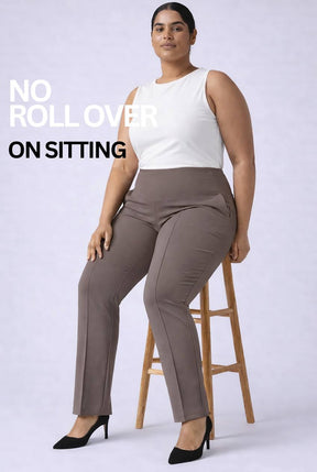 Plus Size Taupe Tummy Shaper Straight Fit Pants