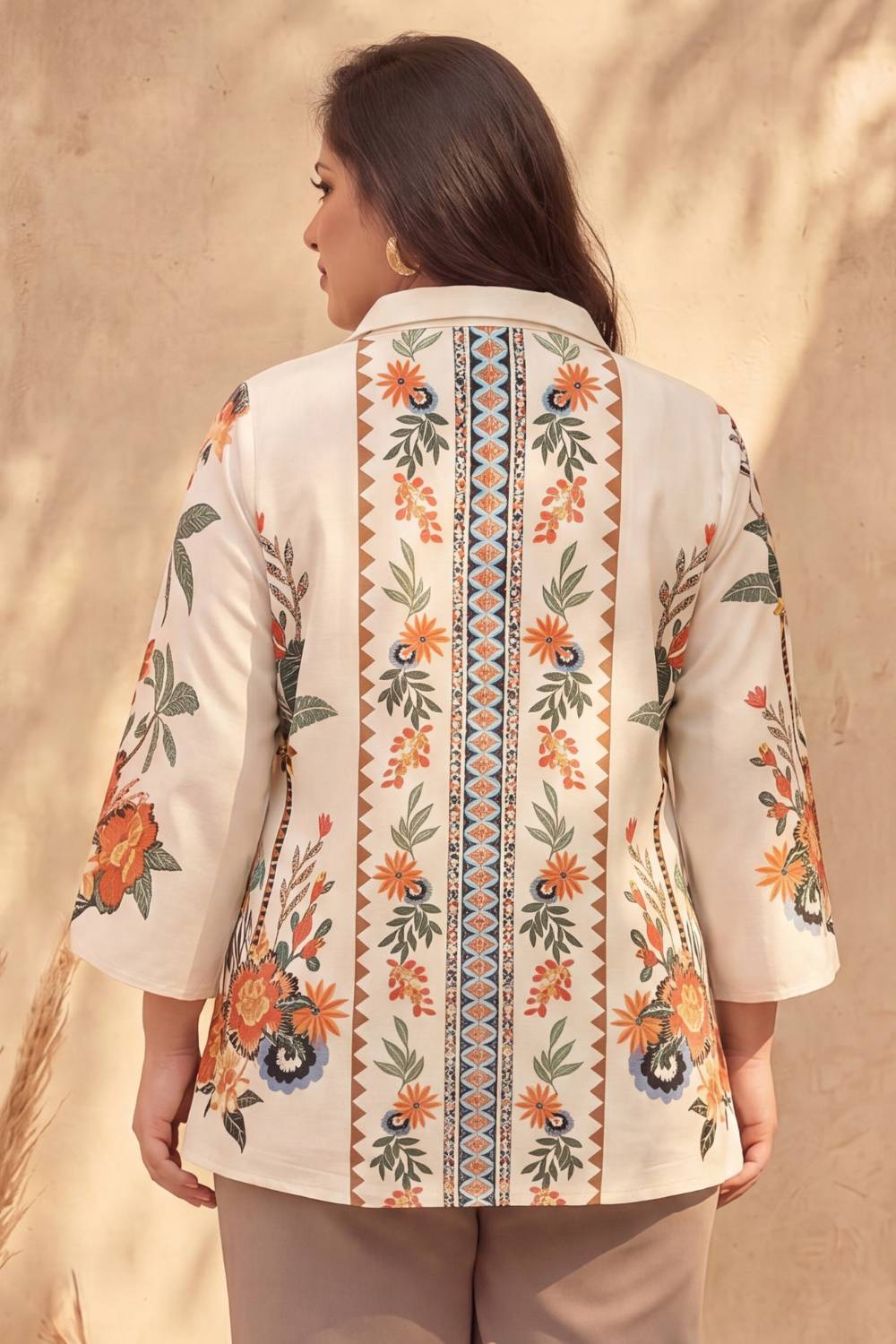 Plus Size Boho Floral Panel Print Cotton Top