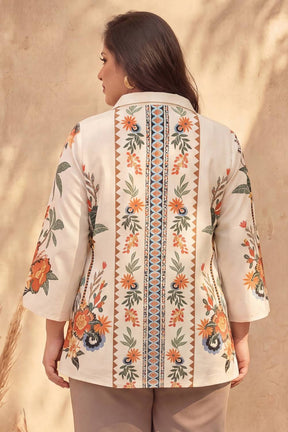 Plus Size Boho Floral Panel Print Cotton Top
