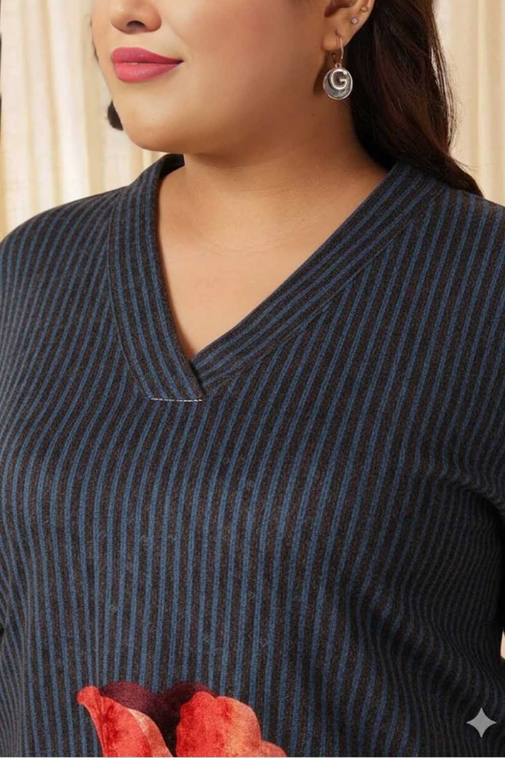 Plus Size Black Floral Borders SnugWeave™ Winter Top for Women