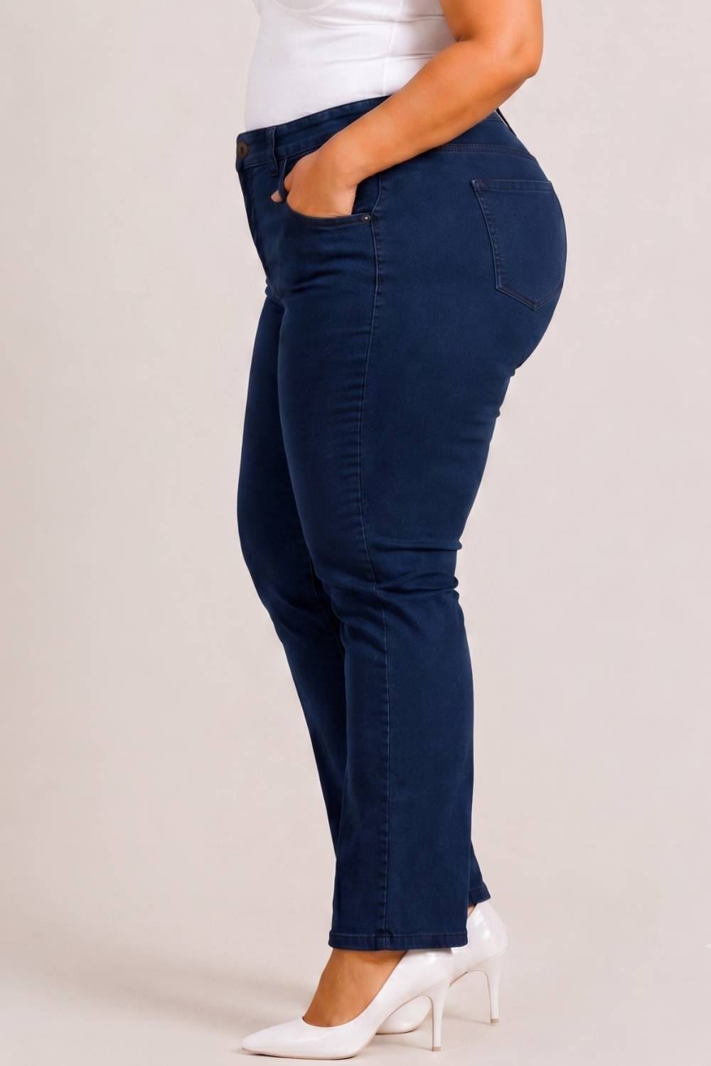 Comfortable Plus Size Straight Fit Deep Navy Blue Jeans