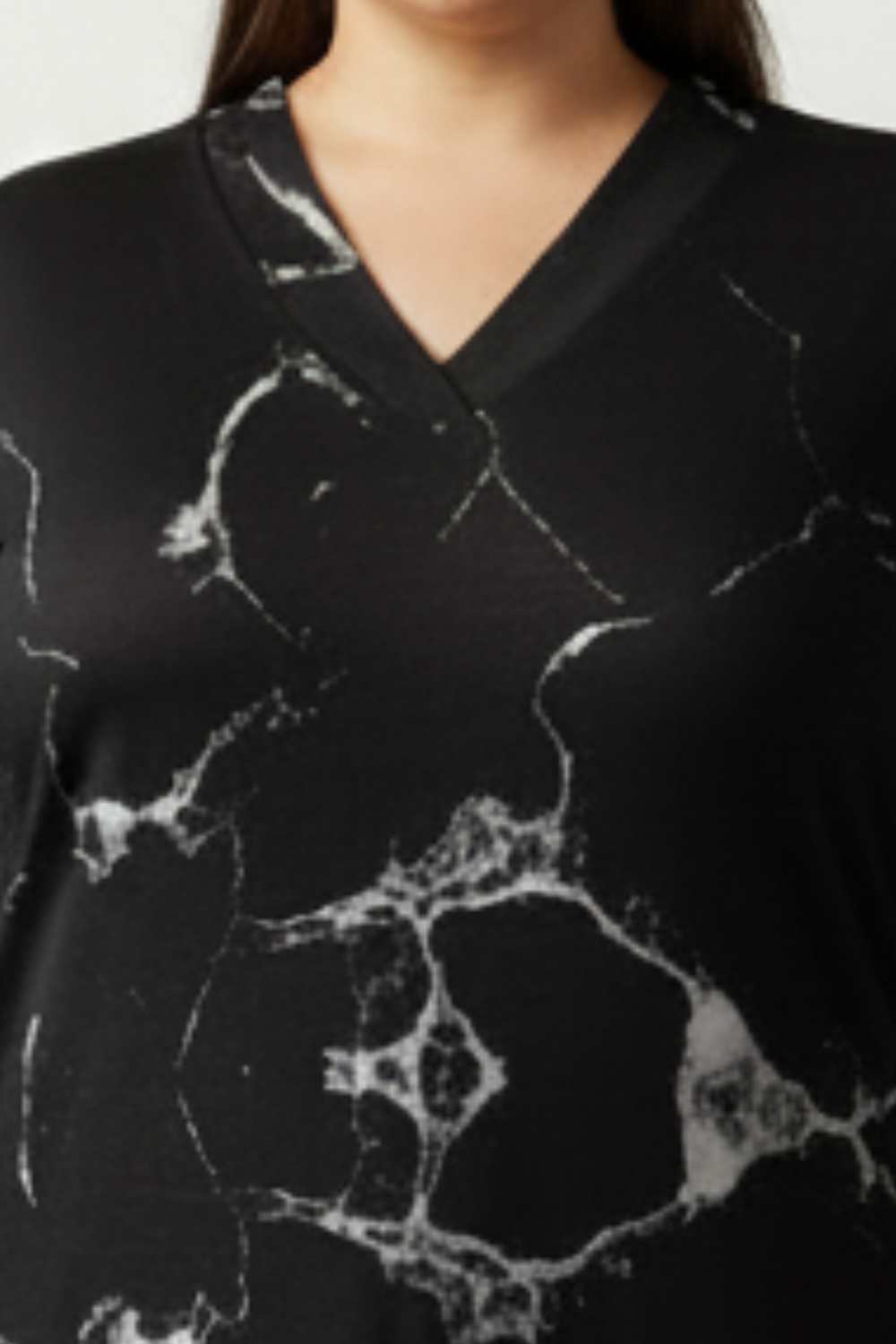 Comfortable Plus Size Black Marble V Neck SnugWeave™ Winter Kurta