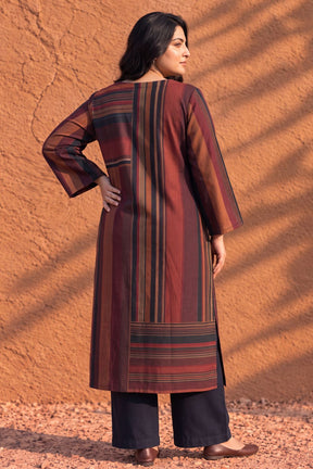 Plus Size Maroon Multistripe SnugWeave™  Kurta