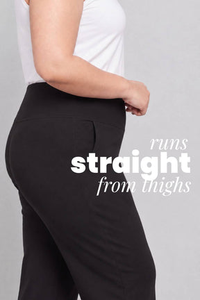 Plus Size Black Tummy Shaping Wide Straight Pants