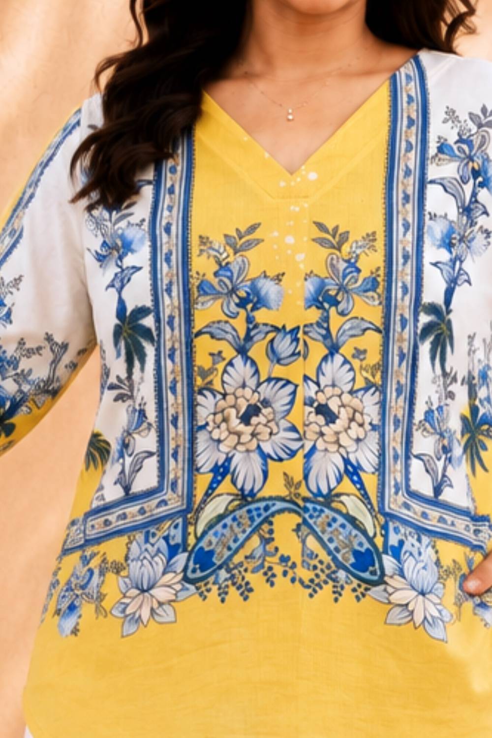 Comfortable Plus Size Yellow Floral Print Top