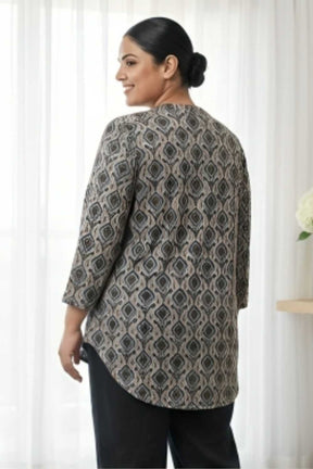 Plus Size Black Floral Borders SnugWeave™ Winter Kurta