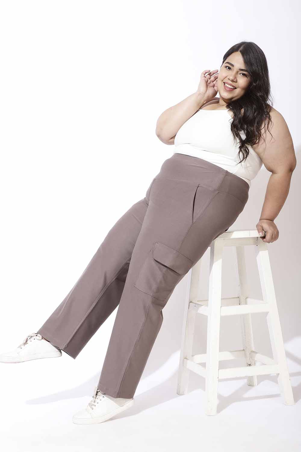 Taupe Tummy Shaper Cargo Pants