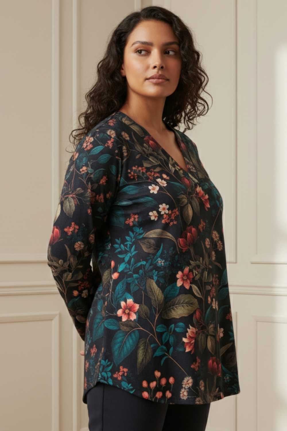 Comfortable Plus Size Blue Floral SnugWeave™ Winter Top