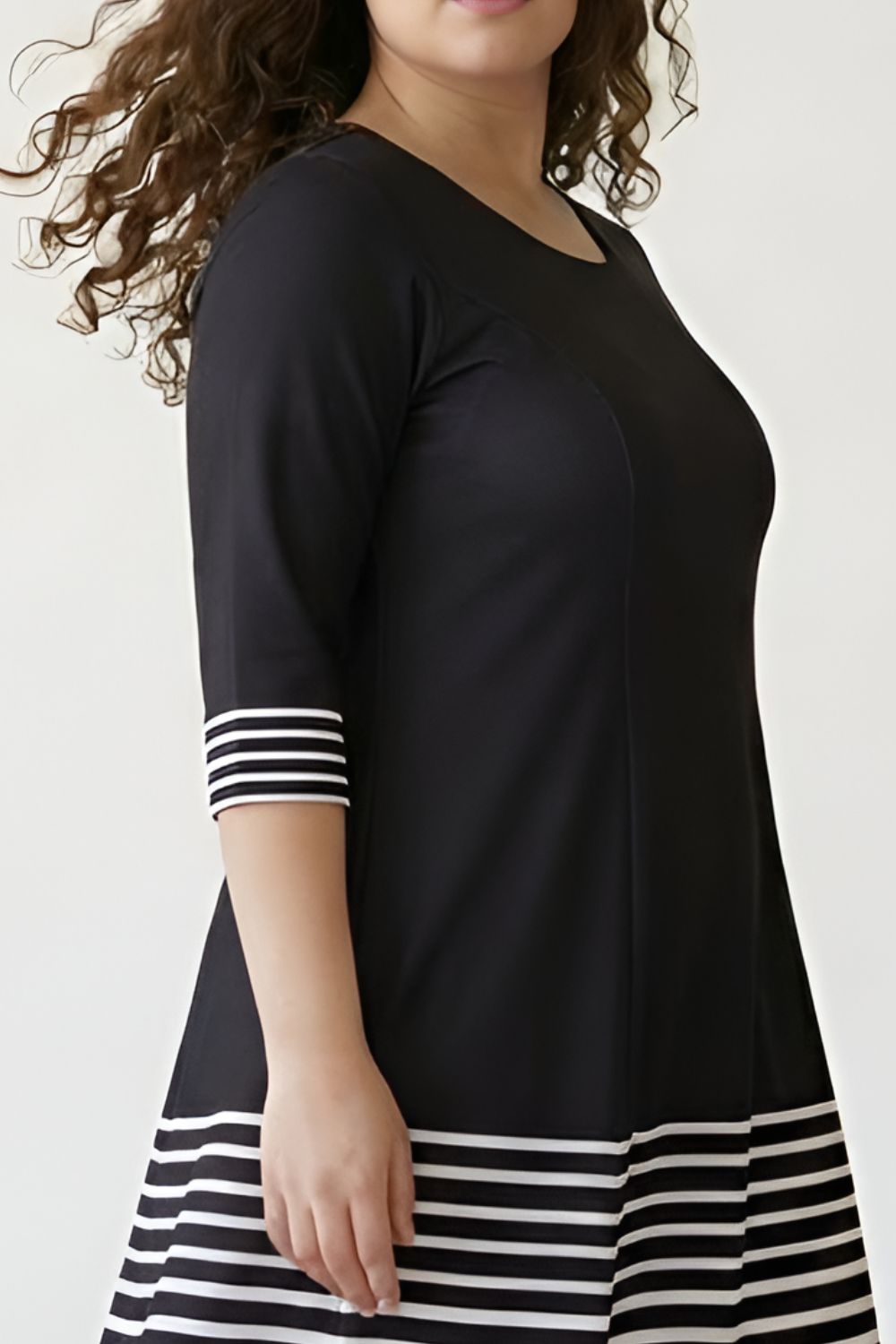 White Stripe Bottom Play Black Printed Dress for Women