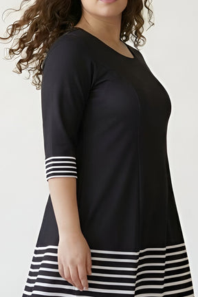 White Stripe Bottom Play Black Printed Dress