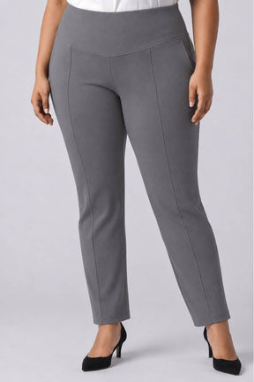 Plus Size Grey Tummy Shaper Straight Fit Pants