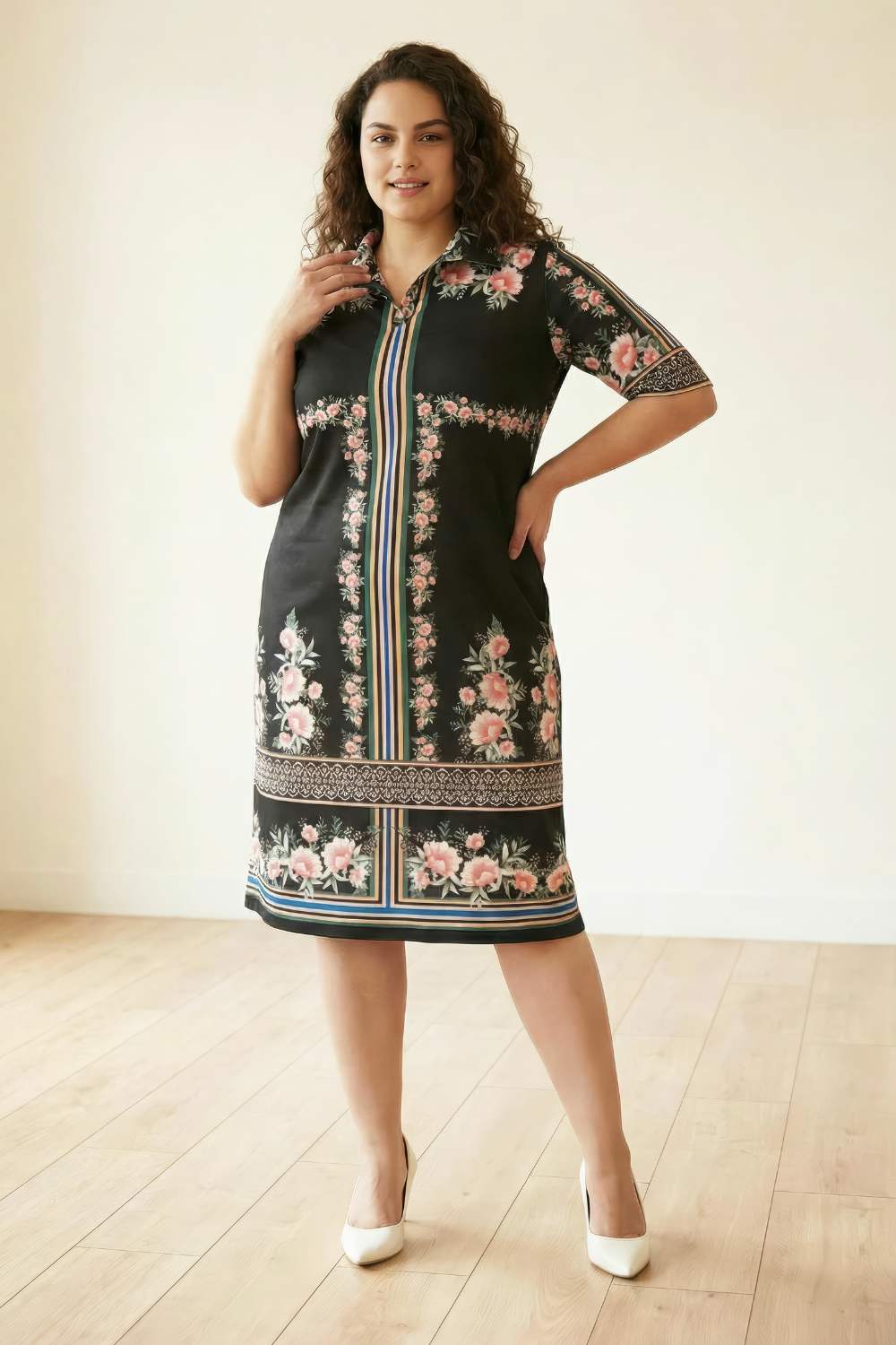 Black Floral Polo Dress for Women