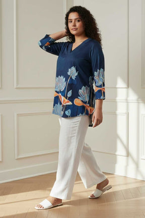Plus Size Blue Floral SnugWeave™ Winter Top