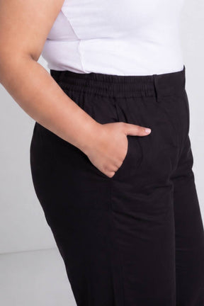 Plus Size Wide Leg Black Cotton Satin Pants