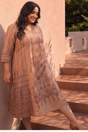 Plus Size Ethnic Printed A-Line Midi Dress