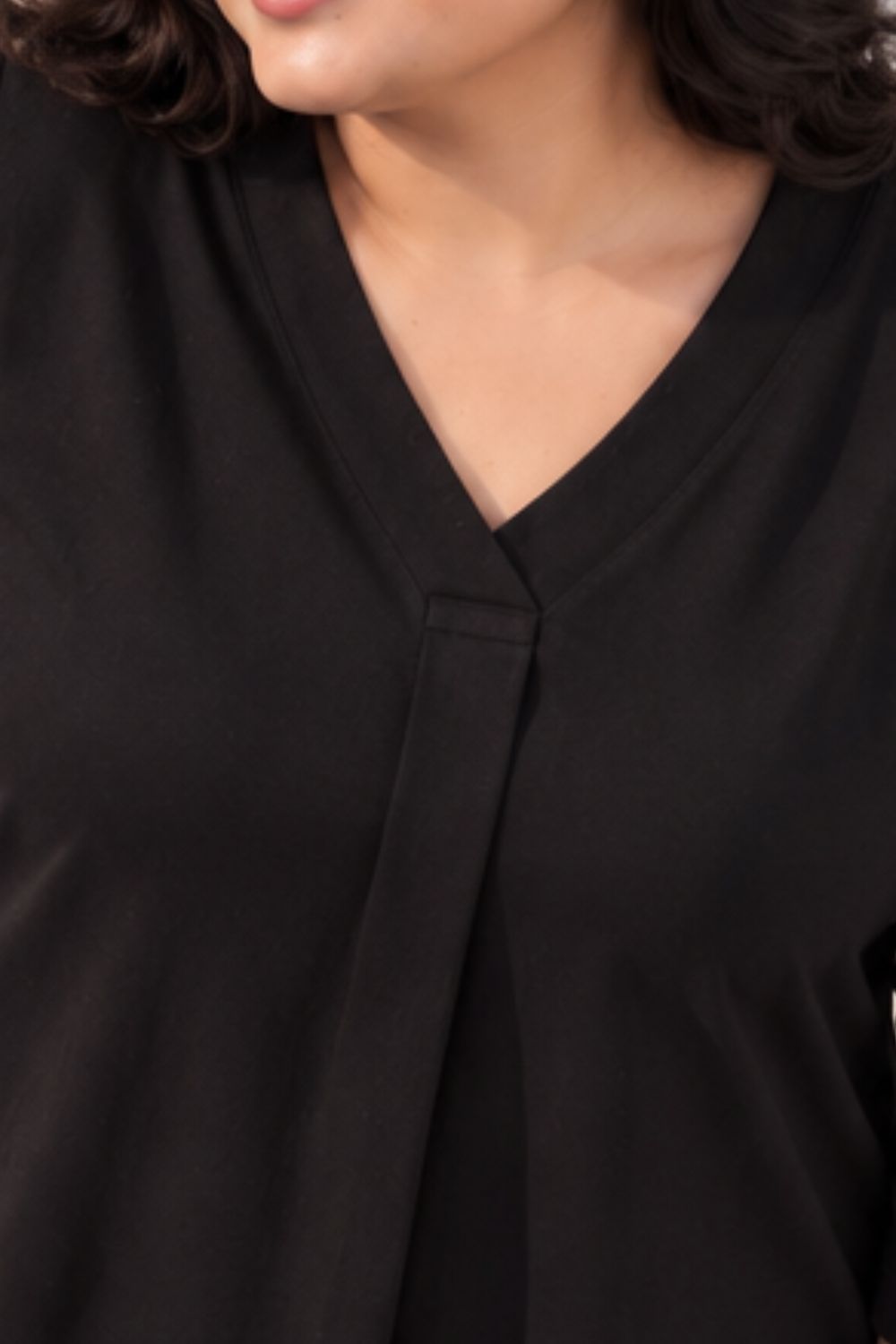 Comfortable Plus Size SoftEase V Neck Black Cotton Coord Set