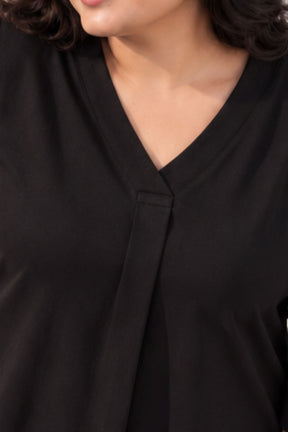Plus Size SoftEase V Neck Black Cotton Coord Set