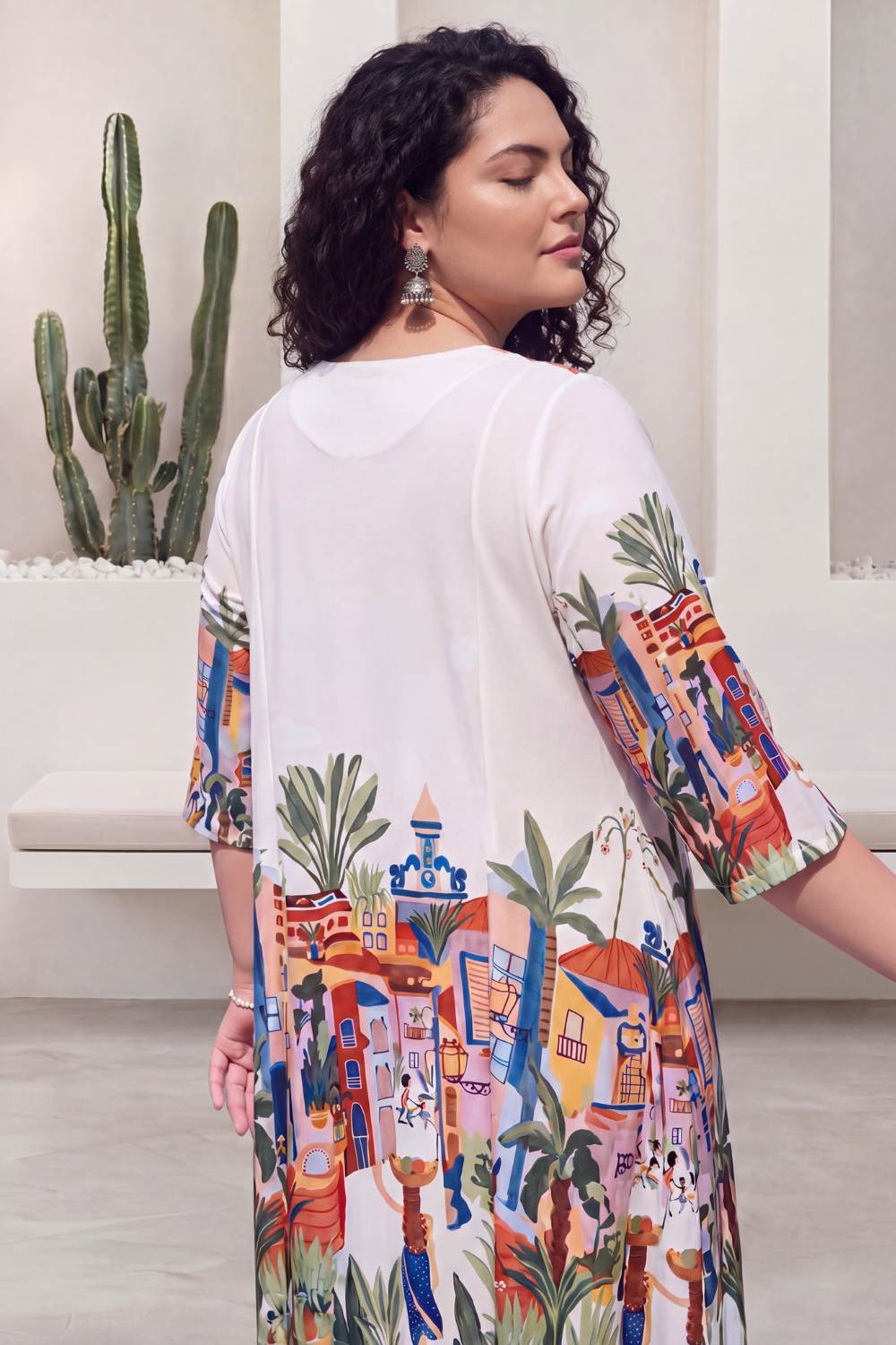 Comfortable Plus Size Urban Art Print A-Line Dress