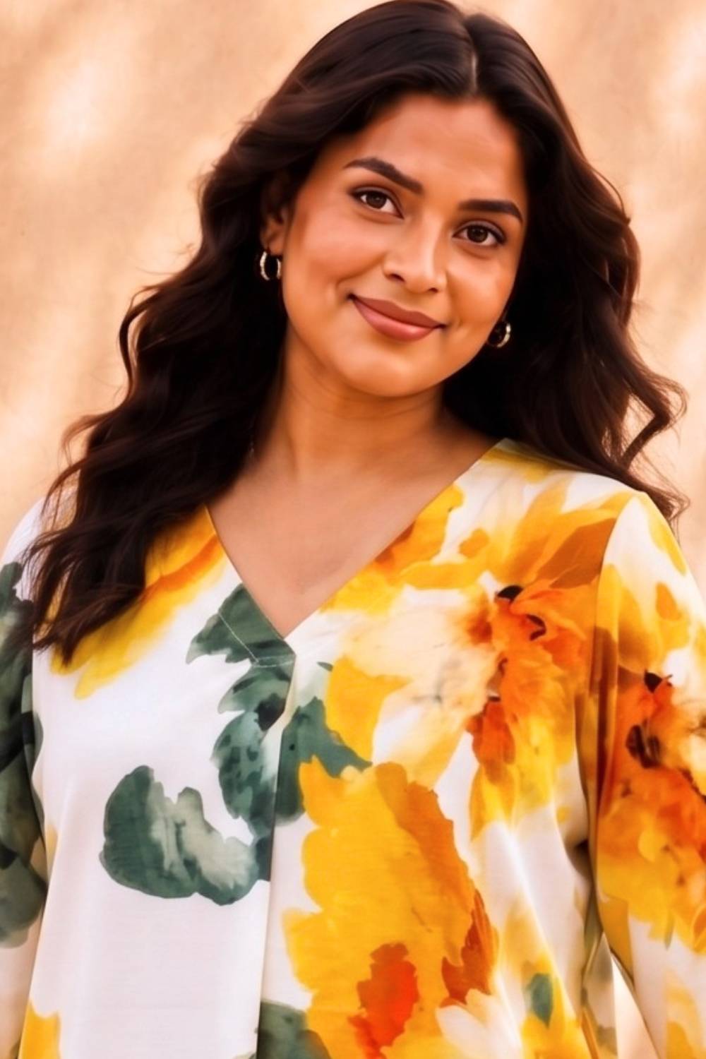 Comfortable Plus Size Sunflower Grace Yellow Print Top