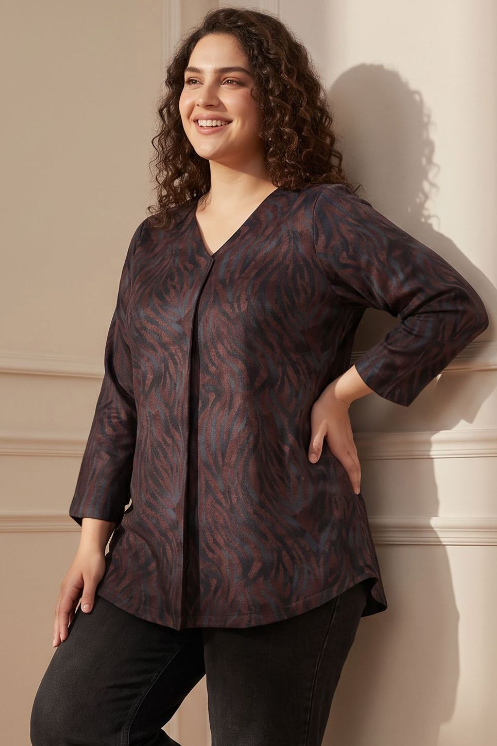 Comfortable Plus Size Abstract Animal Print  SnugWeave Winter Top